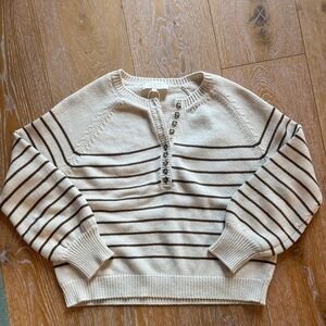 Sezane Leontine Cream and Brown Women's Striped Sweater Jumper